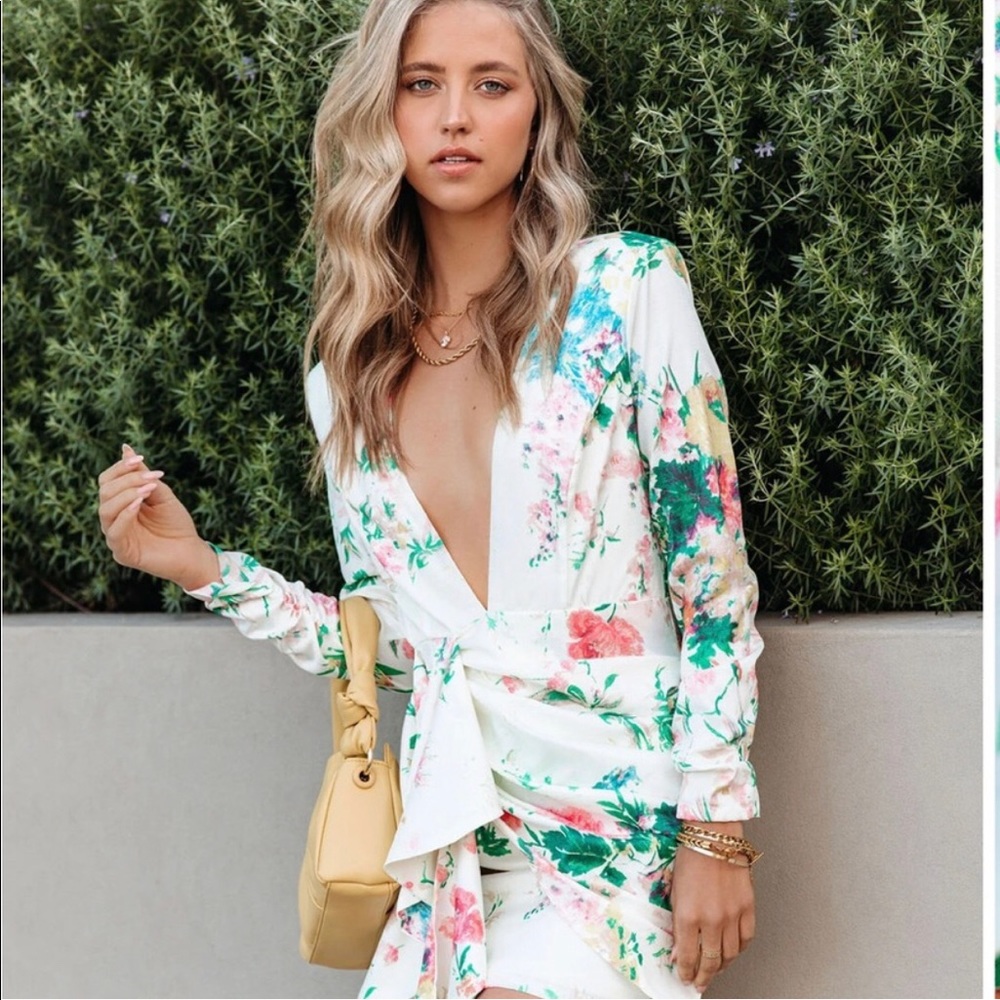 Vici collection floral cascade mini dress